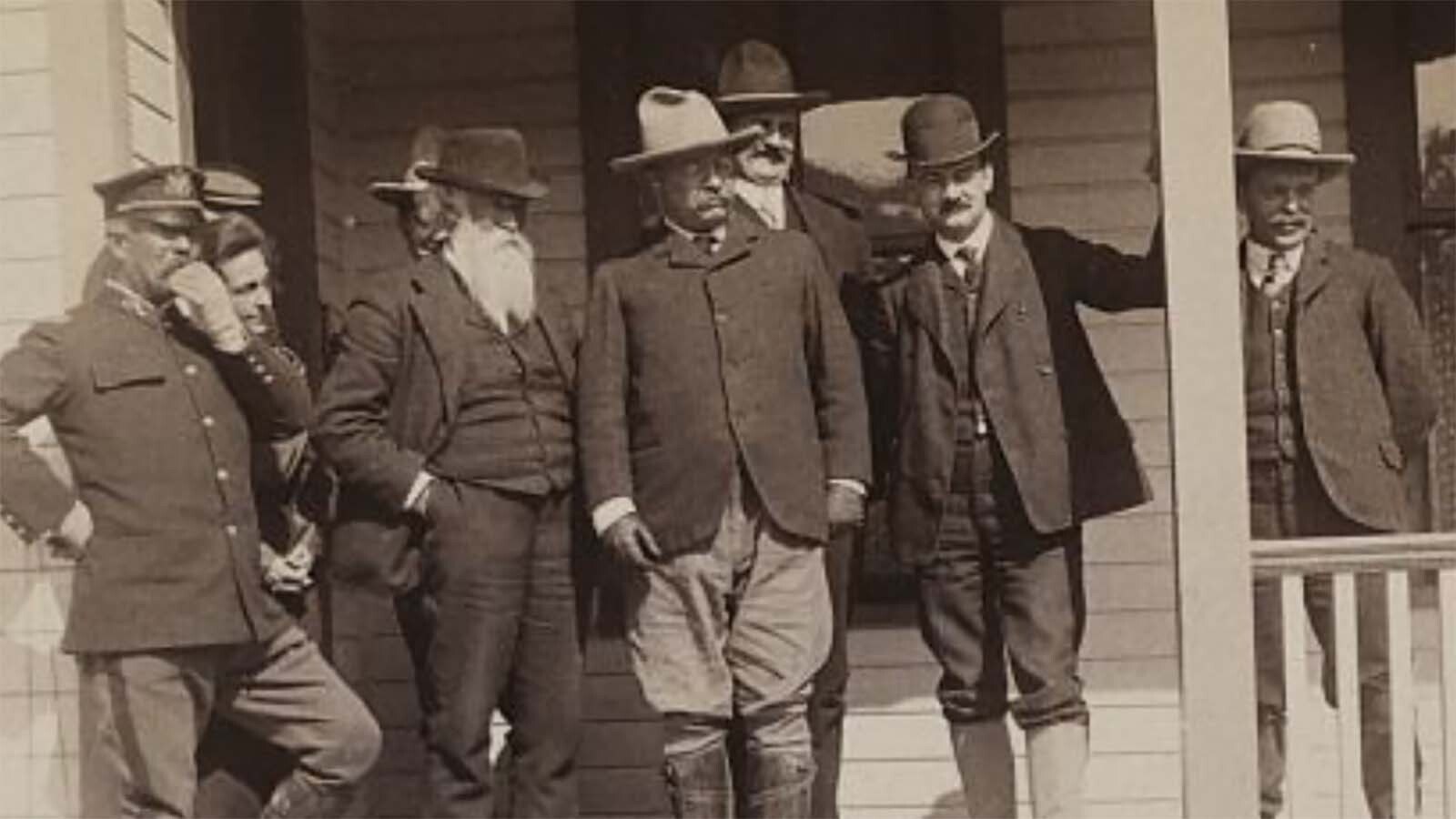 Teddy Roosevelt and John Burroughs at Fort Yellowstone as they prepare for their visit.