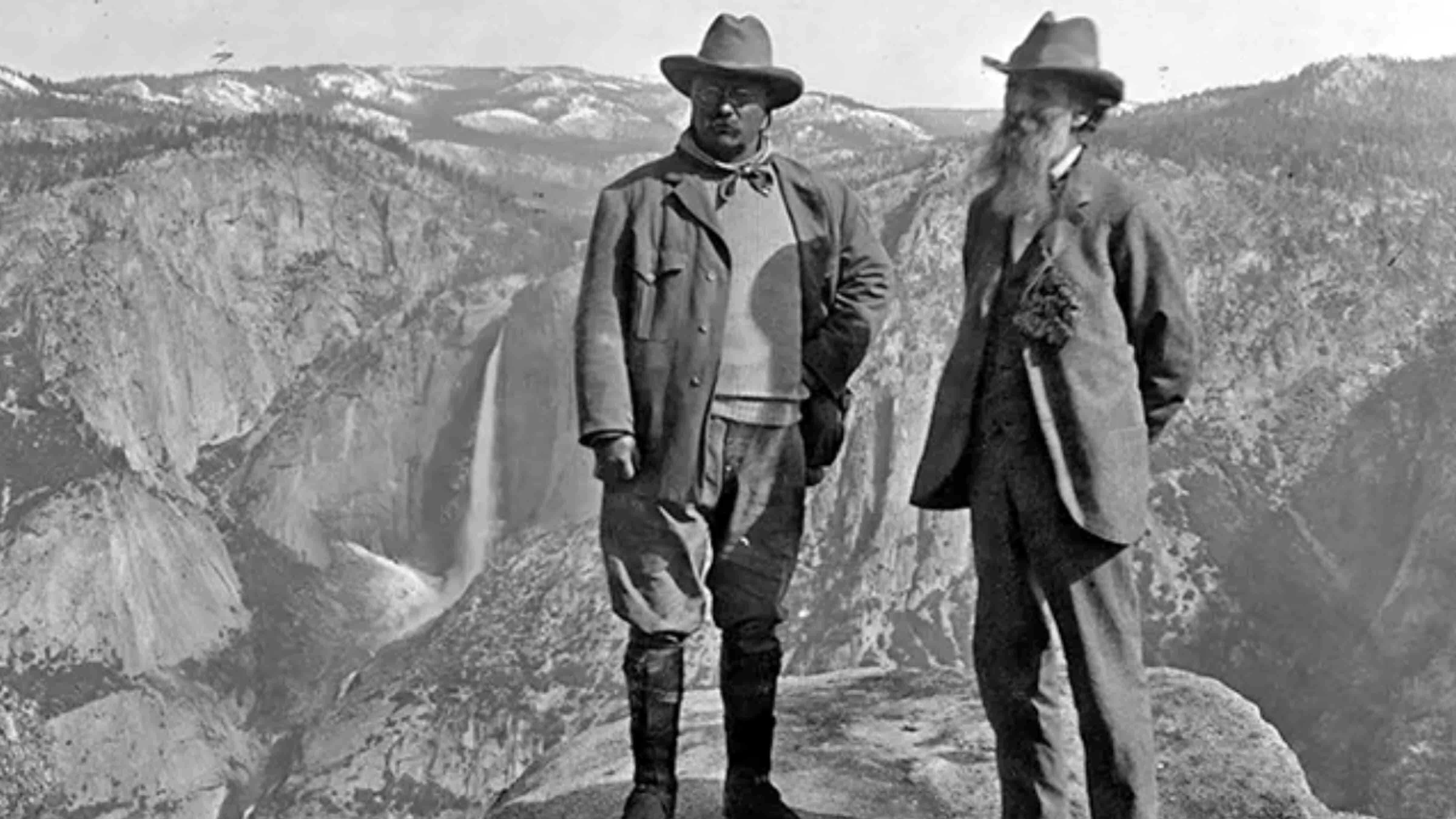 President Teddy Roosevelt and John Muir in 1903. In his new documentary series, Costner explores how this trip to Yosemite shaped the future of Yellowstone and other national parks.