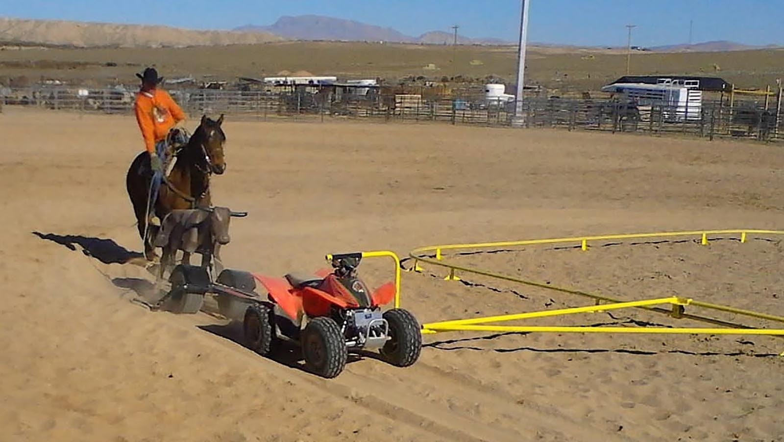 To streamline steer roping practice, people started pulling dummy cows with ATVs. A pair of cowboy engineers took it a step further, inventing a rodeo practrice system where the ATV drives itself.