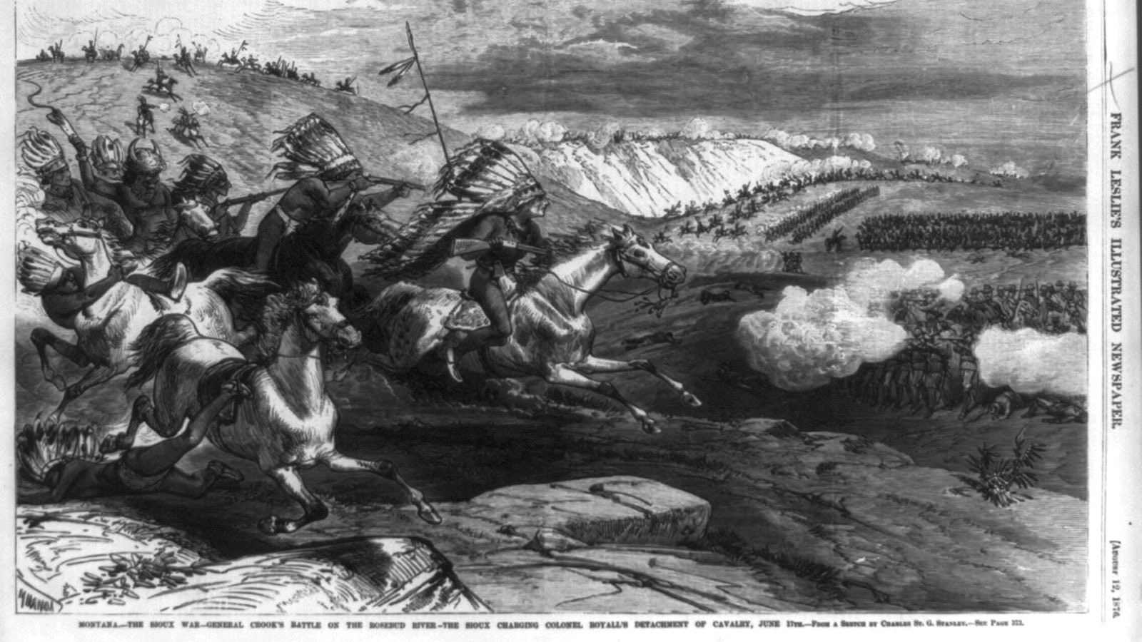 This wood engraving depicting Sioux warriors charging at the Battle of the Rosebud was printed in Frank Leslie's Illustrated Newspaper on Aug. 12, 1876.