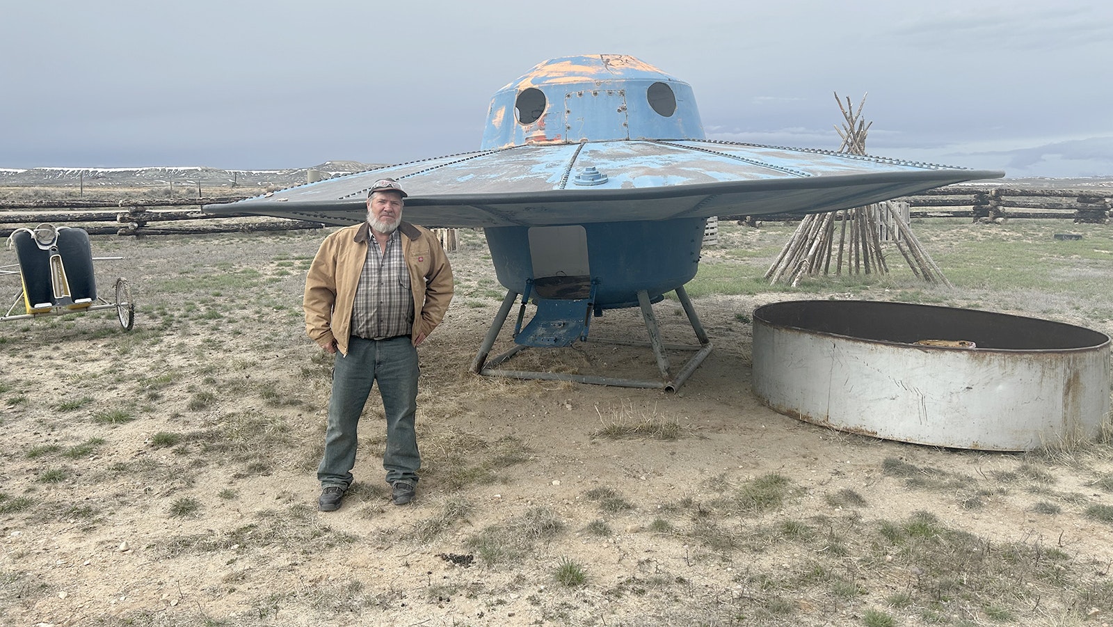 Ross Howard with a flying saucer he built for the La Barge Fourth of July celebration.