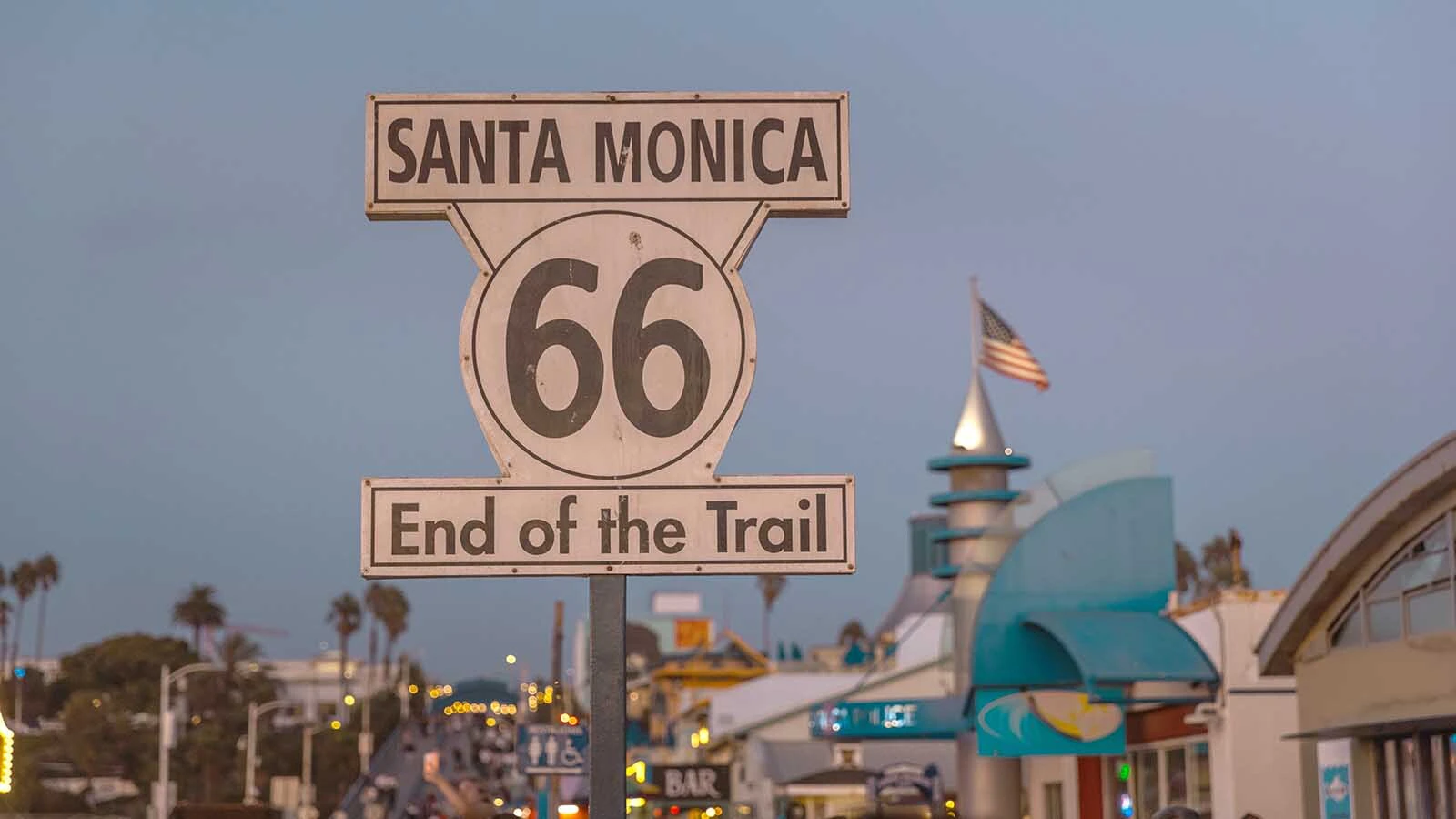 The end of Route 66 in Santa Monica, California.