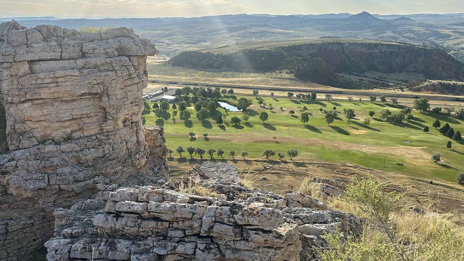 Below Roundtop Mountain in Thermopolis, Wyoming, hikers can see the golf course where once was just wilderness. It is believed by pioneers from the 1880s that a battle was once fought on the summit of the small mountain.