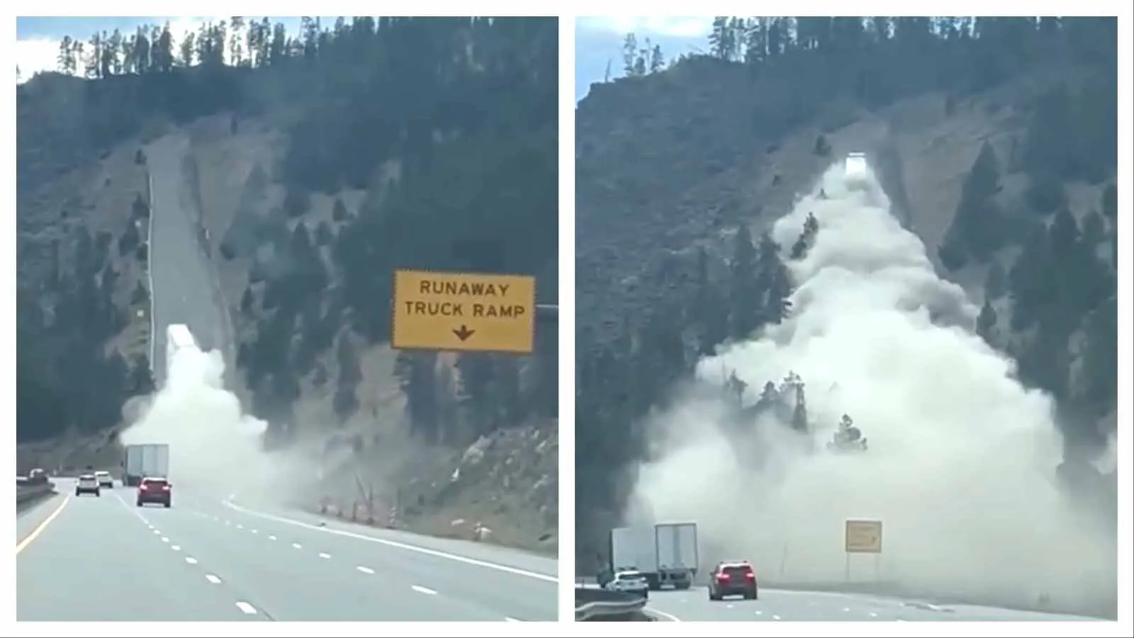 A dramatic dash cam video of a semitrailer using a runaway truck ramp on westbound I-70 in Colorado last month.