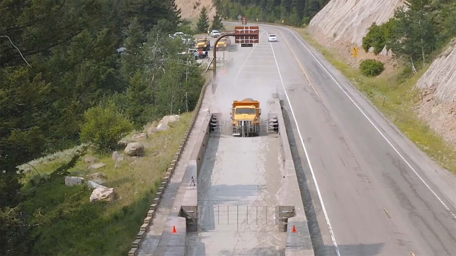 The "catchnet" vehicle arrestor system on Teton Pass is one of two in Wyoming. It uses a series of nets to slow and stop runaway trucks and cars. It's been tested successfully with a fully-loaded dump truck hitting the nets at 60 mph.
