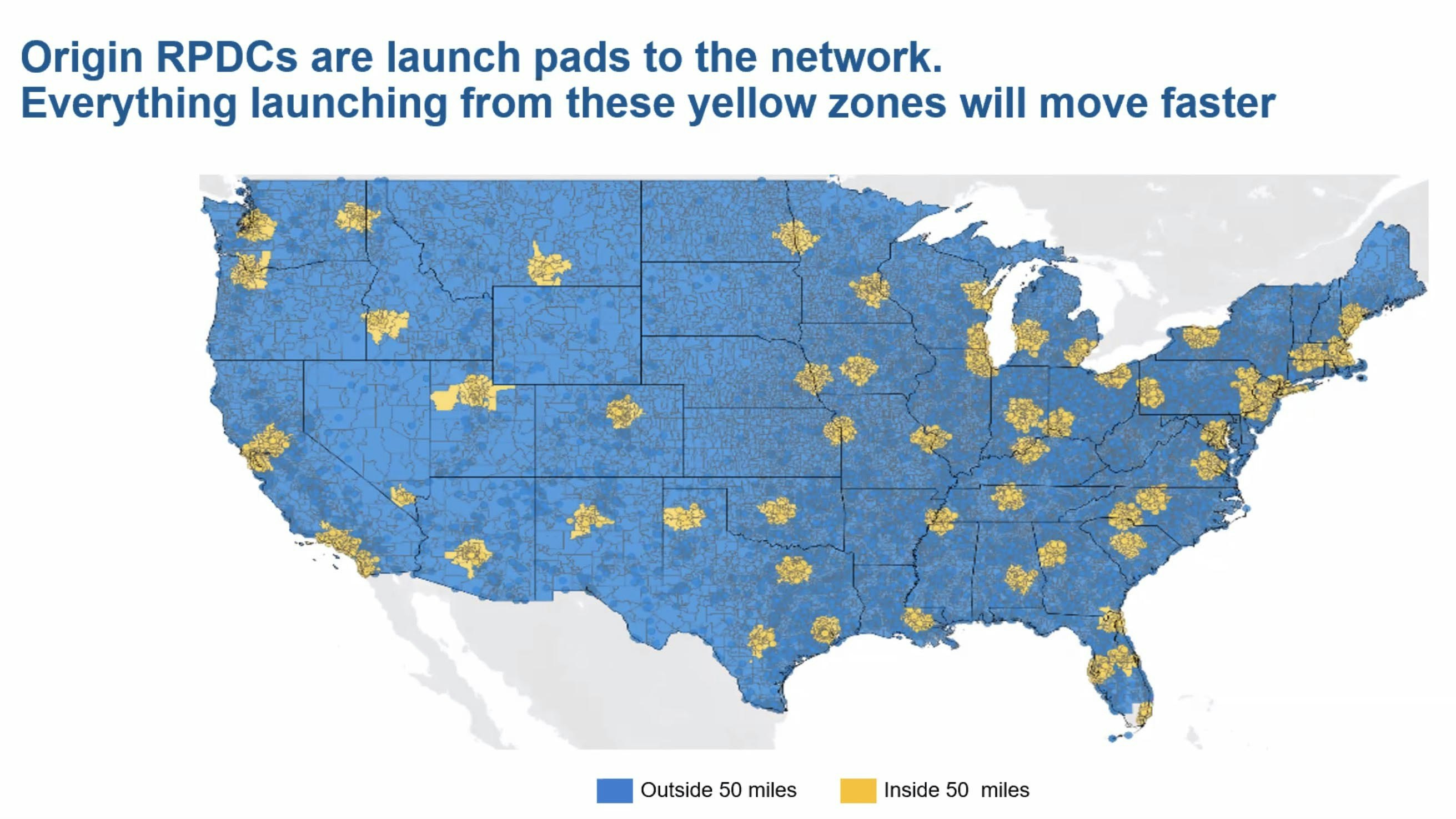 This map shows what areas would be considered "rural" for mail delivery and not within a 50-mile radius of a major distribution center. All of Wyoming would be rural under the most recent USPS proposal.