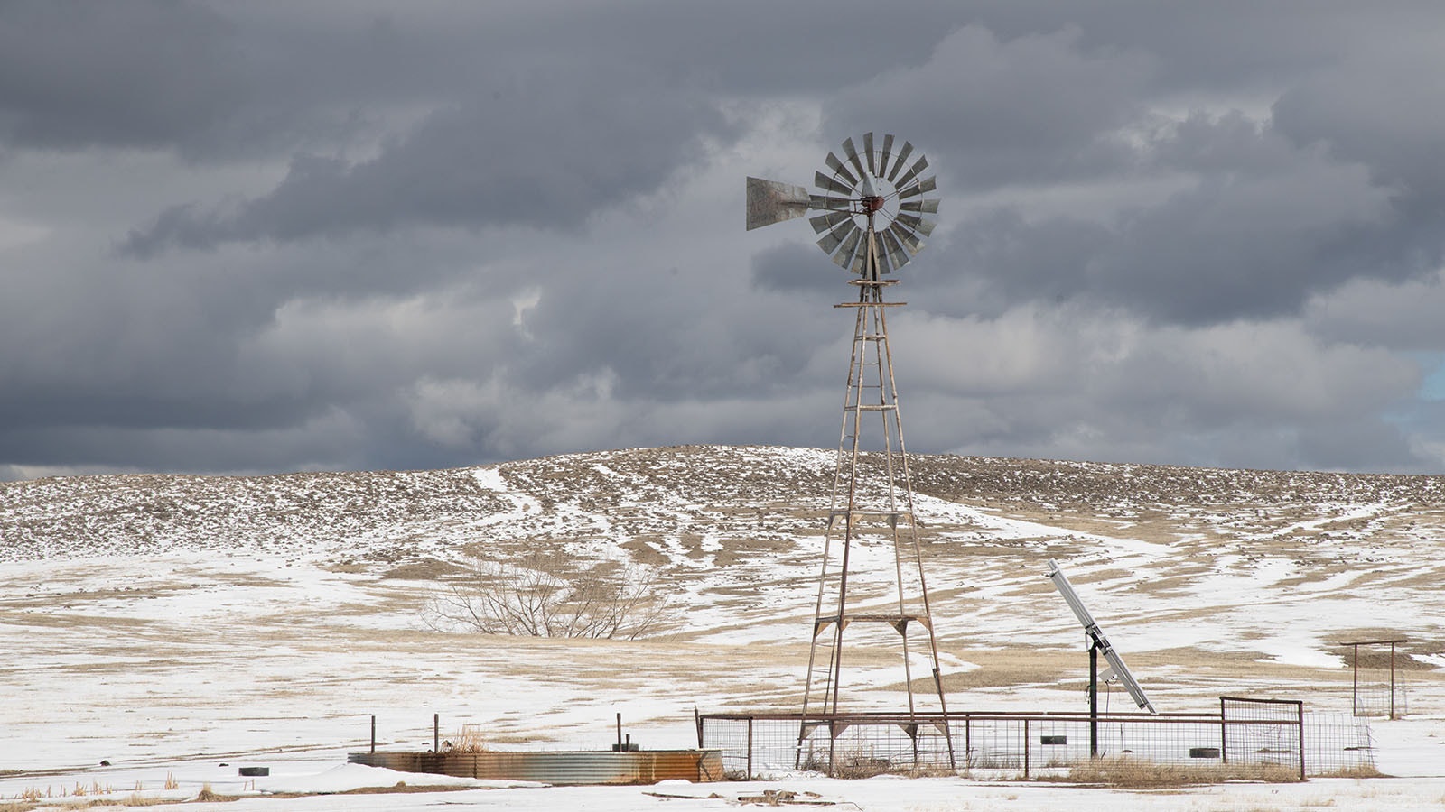 Rural scene snow windmill 5 17 24