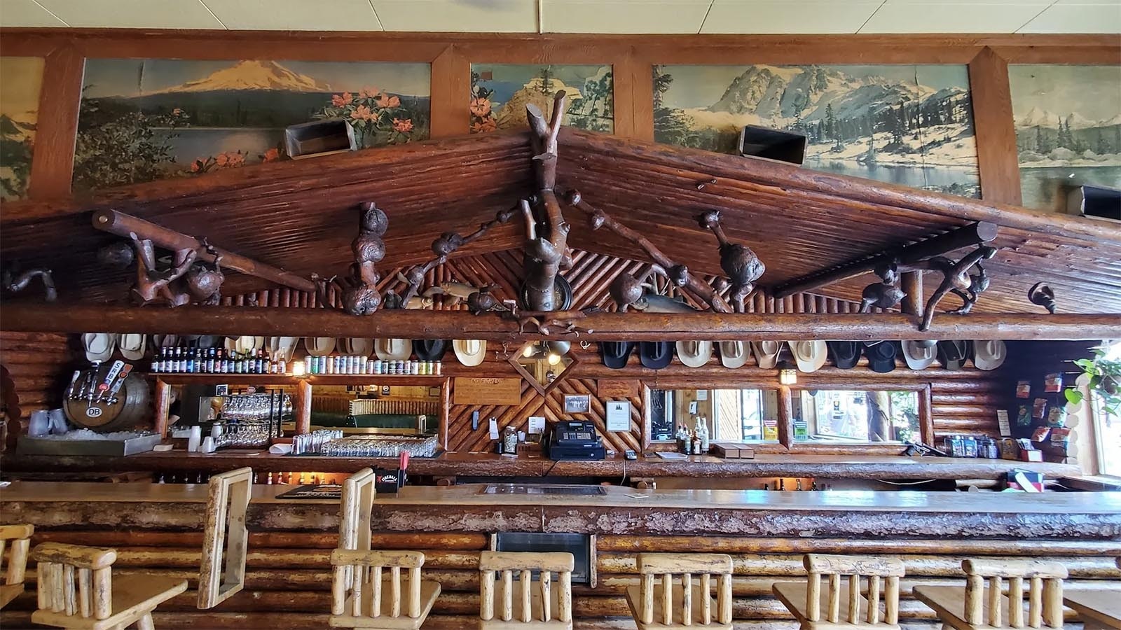 A lot of history is behind and in front of the bar at the Rustic Pine Tavern in Dubois, Wyoming.