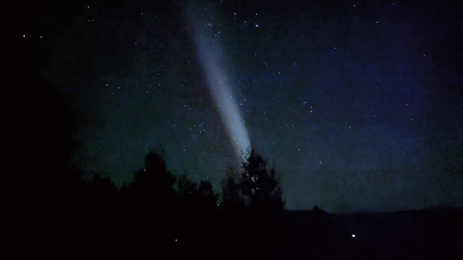 Tuesday morning's STEVE as seen from Clark. STEVEs are super-hot streaks of plasma that appear blindly bright to the naked eye, but tend to appear and disappear very quickly, usually within a few minutes.