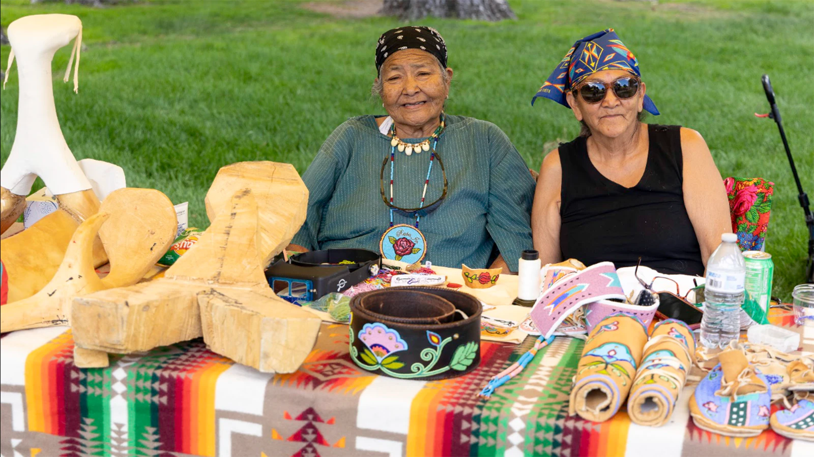 Reba Teran and Georgetta Acebo demonstrating beadwork at the Wyoming Folklife Festival, organized by the Wyoming Arts Council, in Cheyenne on July 4th, 2026.