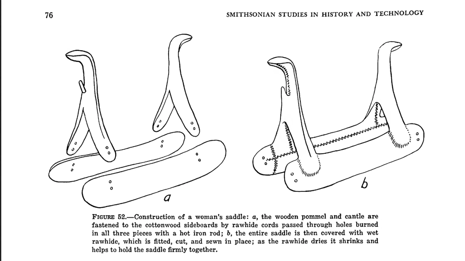 Historians at the Smithsonian have studied the Shoshone woman's saddle construction and have preserved as much history on the saddle as they could. This preservation has aided Reba Teran in her own art as she recreated the traditional art of saddle making from her ancestors.