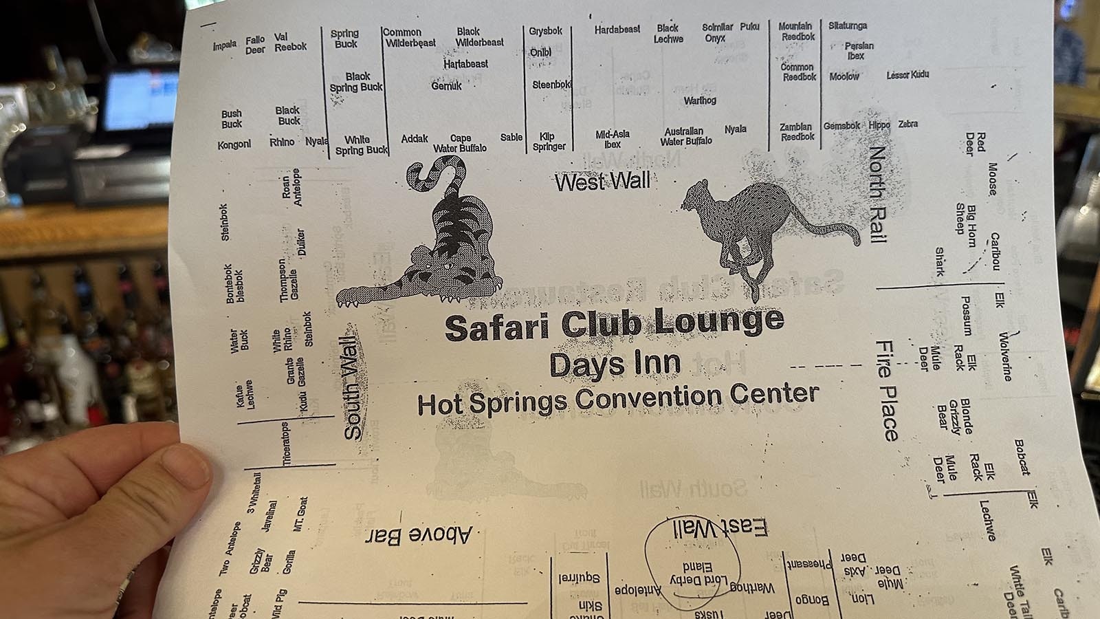 The map that helps tourists understand what they are looking at during their own photo safari at the Safari Club.