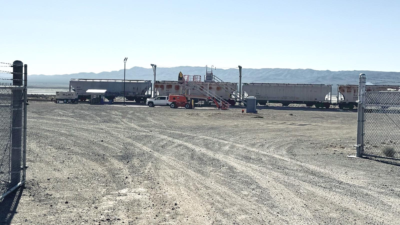 The entrance to the Dyno Nobel rail yard  in Saltdale, California, where it keeps its workers watch over the explosive chemical ammonium nitrate for use in local gold and borax mining operations.