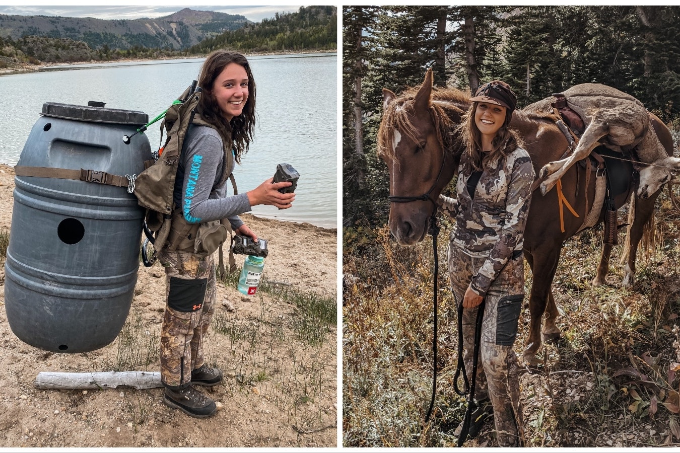 Samantha Strable of Pinedale recently put out a call on social media, asking fellow Sublette County residents if they could spare meat for her bear bait barrel, left. When she’s not hunting abroad, Strable enjoys Wyoming outings for species such as mule deer.