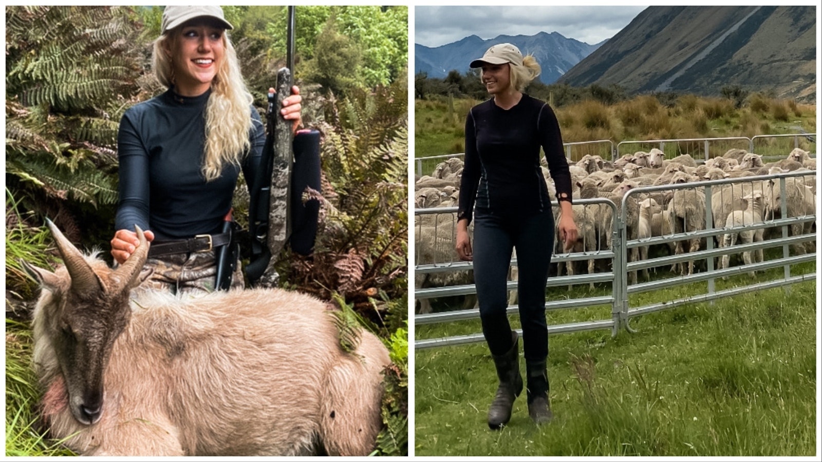 Himalaya Tahr are considered an invasive pest species in New Zealand, where Samanta Strable of Pinedale has hunted them, left. When not hunting, she works on farms and ranches in New Zealand during Wyoming winters.