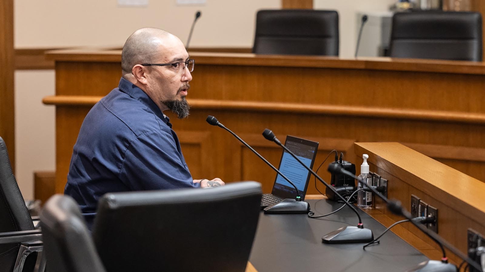 Antonio Serrano, advocacy director for the ACLU of Wyoming, testifies about a bill to ban sanctuary cities in Wyoming during a Jan. 24, 2025, meeting of the House Corporations, Elections and Political Subdivisions Committee.