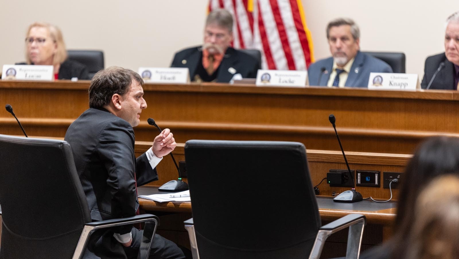 Secretary of State Chuck Gray testifies about a bill to ban sanctuary cities in Wyoming during a Jan. 24, 2025, meeting of the House Corporations, Elections and Political Subdivisions Committee.