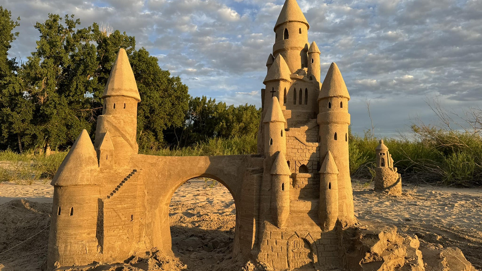 Sunlight plays across the face of a practice castle at Glendo State Park.