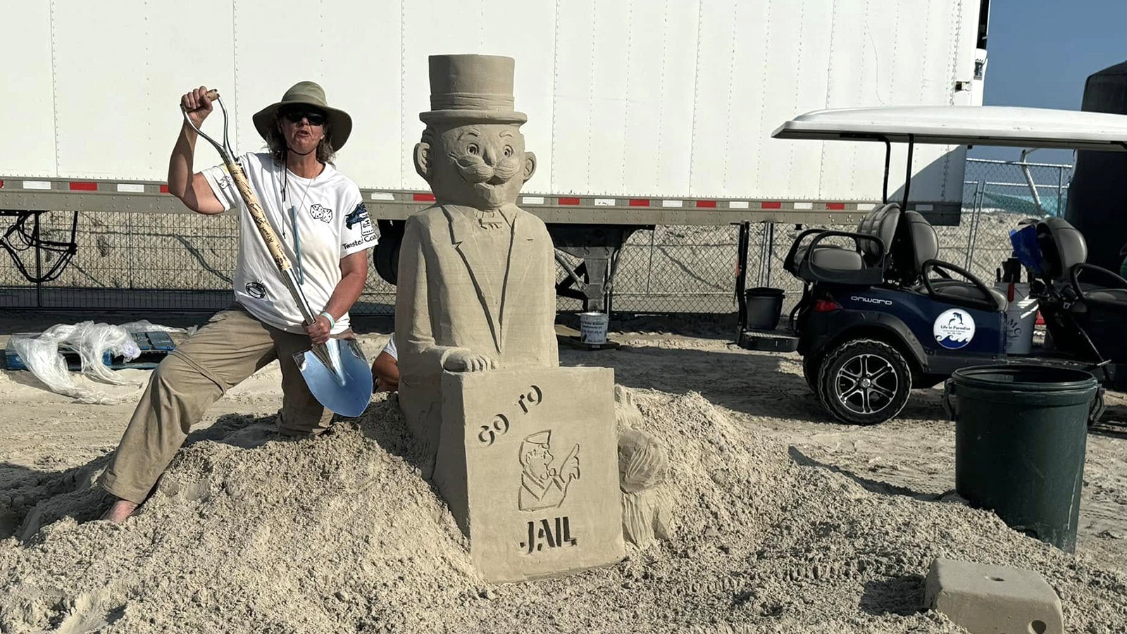 Tools for making sand sculptures are surprisingly simple. Shovels, forms, some cake spatulas and concrete trowels. Water, maybe some wet and dry brushes, and away Catherine Johnson Morris goes.