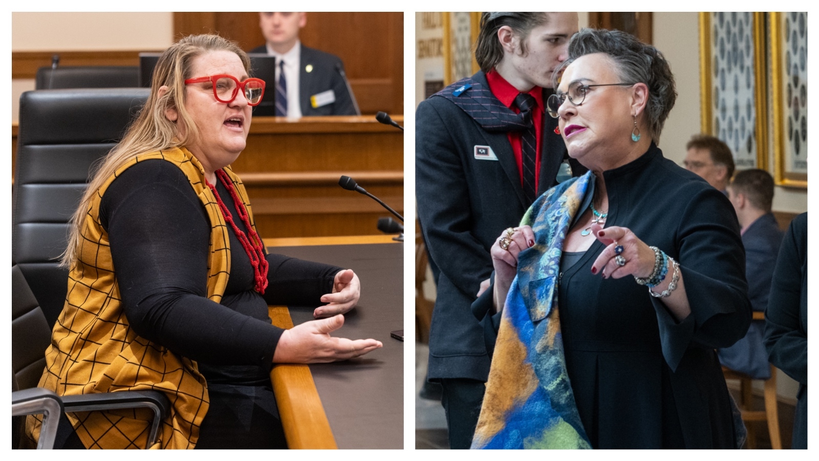 Wyoming's U.S. Rep. Harriet Hageman, right, on Wednesday announced she's urging the federal government to delist transgender treatments from Affordable Care Act coverage. Wyoming Equality Executive Director Sara Burlingame, left, says Hageman lobbed divisive political attacks while doing so.