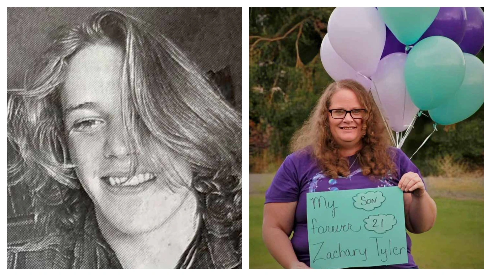 Sara Yeaman holds balloons and a tribute sign commemorating her 20-year-old son, Zachary, whose 2022 death inspired her journey to seek healing and purpose in the Bighorn Mountains.