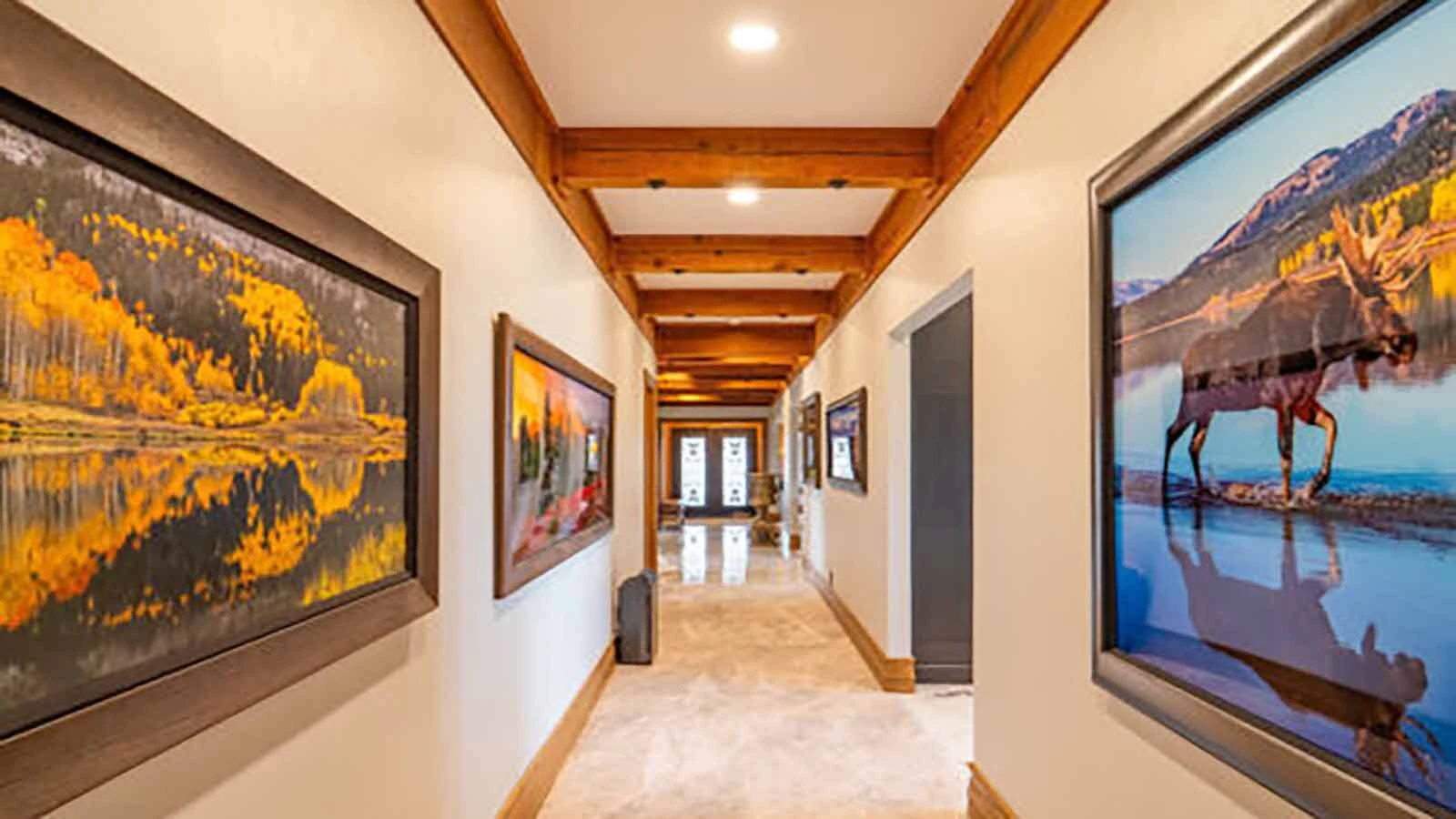 Much of the artwork in the home is by prominent Jackson wildlife photographer Thomas Mangelsen. 