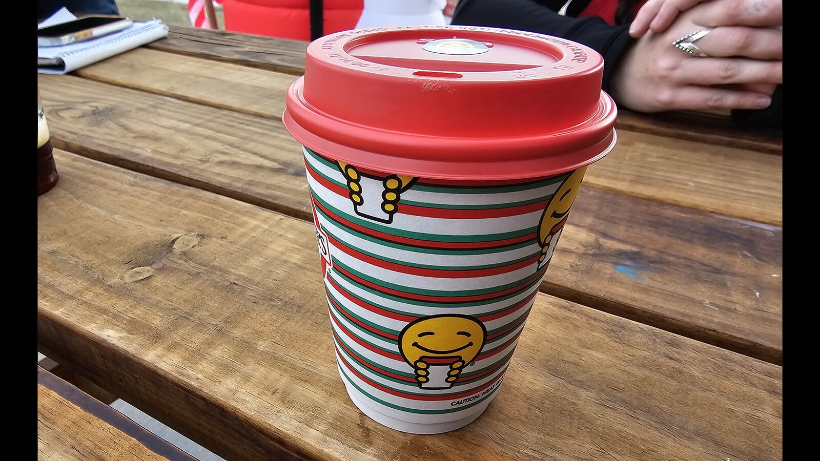 Scooter's coffee in a cheerful holiday cup.