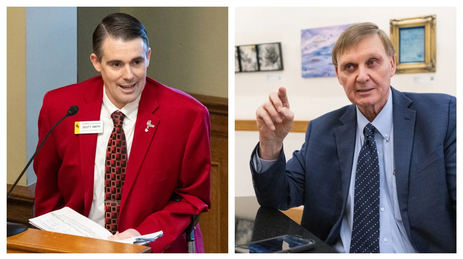 State Rep. Scott Smith, R-Lingle, left, and Wyoming Treasurer Curt Meier.