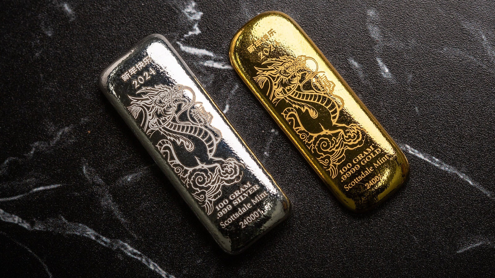 Cast gold and silver dragon bars.