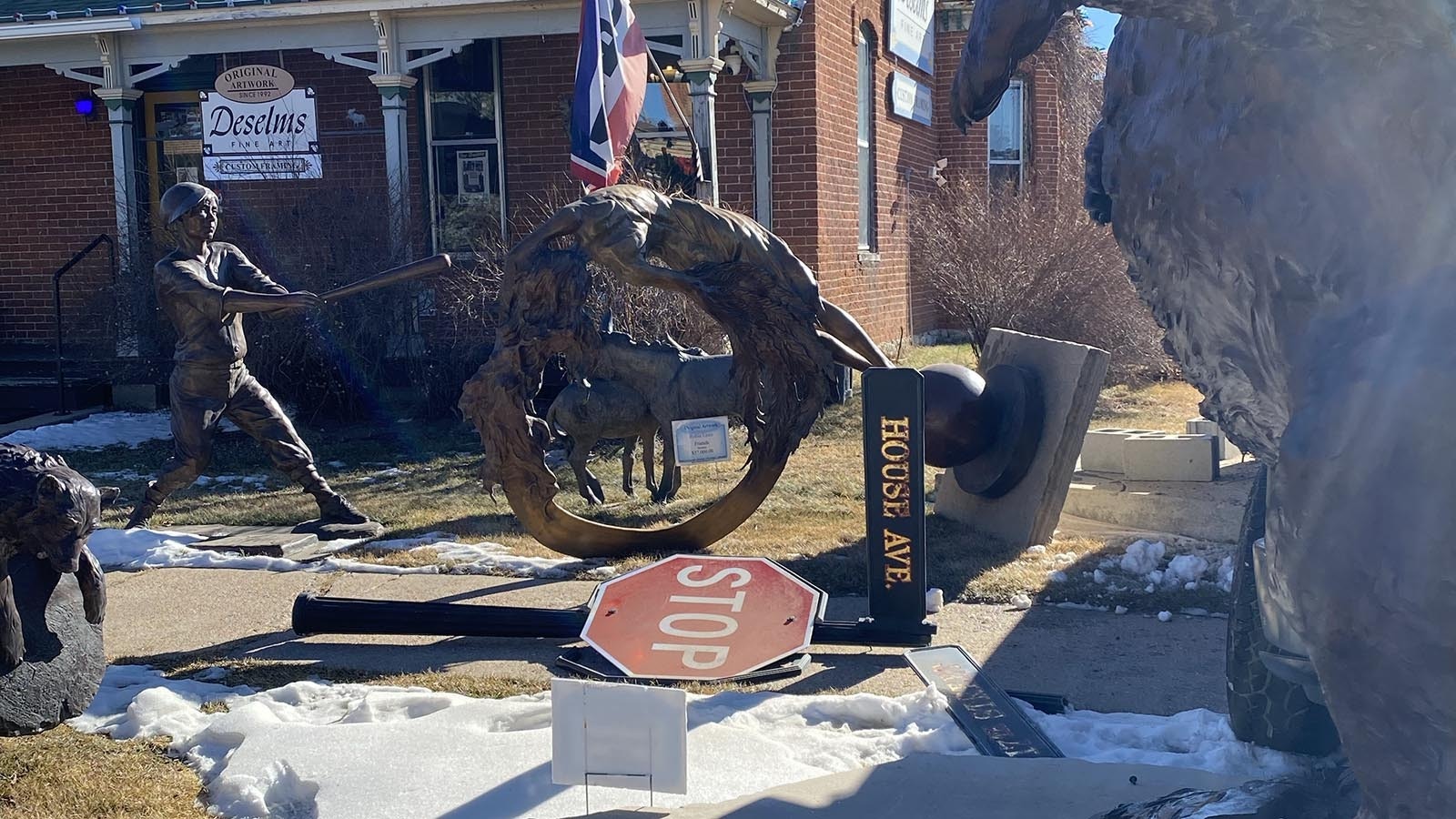 A $95,000 sculpture titled "Sunriser" was knocked over by a truck in the yard of Deselms Fine Arts in Cheyenne on Thursday, Jan. 16, 2025.