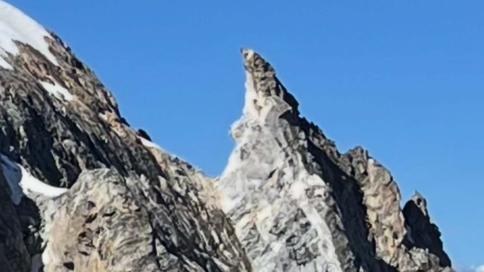 A view of the Second Tower on Grand Teton after part of if fell off last weekend.