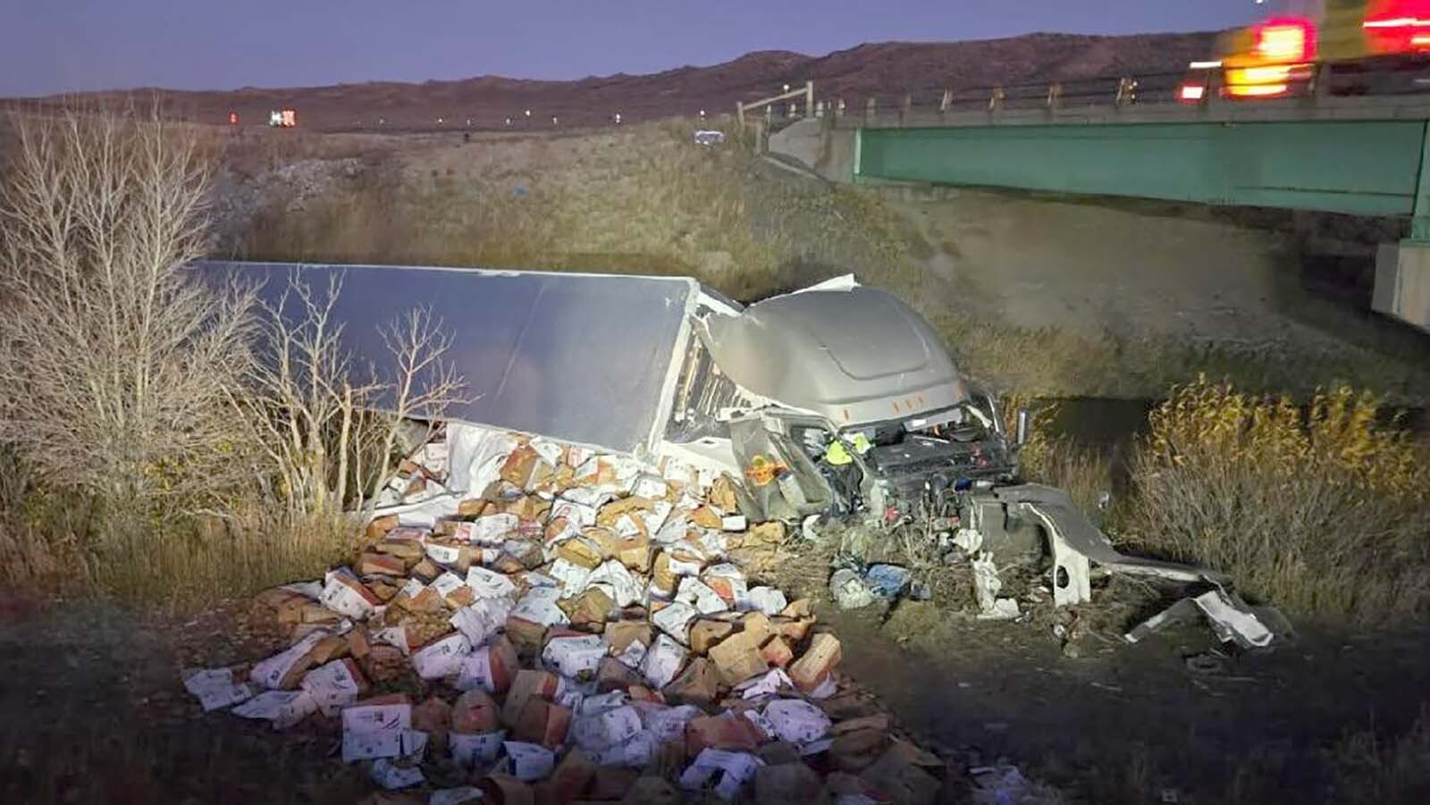 An impaired truck driver was arrested for DUI after his semi full of potatoes veered off I-80 and crashed into the Medicine Bow River on Tuesday morning. Driving semis is dangerous enough on I-80 when people aren’t impaired, the Carbon County sheriff says.