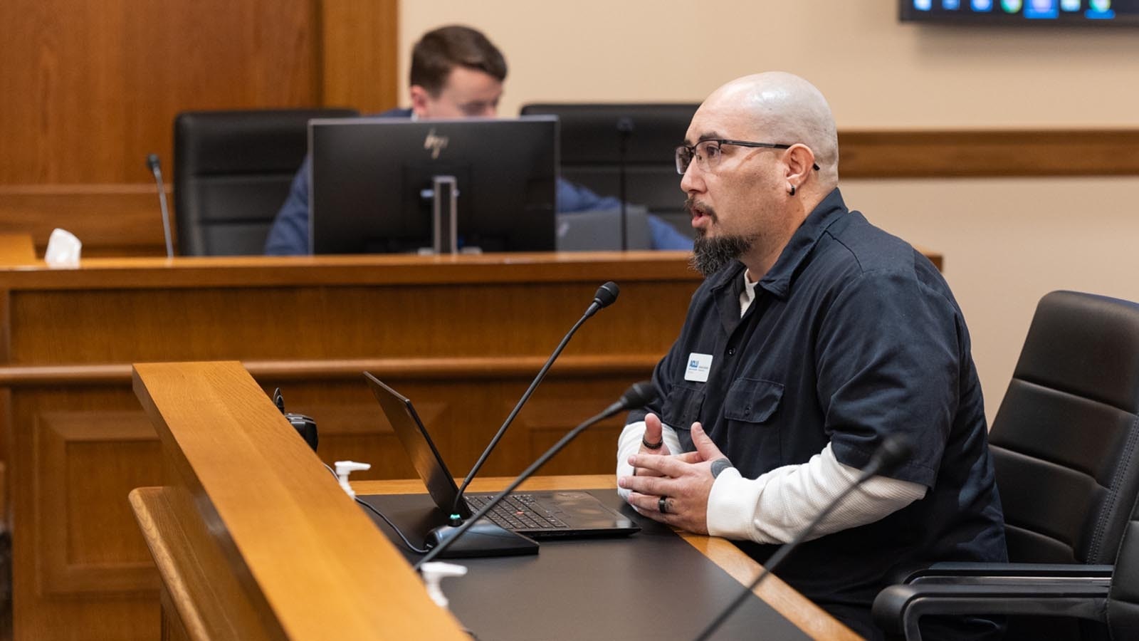 Wyoming ACLU Advocacy Director Antonio Serrano testifies Feb. 18, 2025, against a bill that would ban illegal immigrants from driving in Wyoming during a meeting of the Sentate Transportion, Highways and Military Affairs Committee, which voted 4-1 to advance the bill to the full Senate.