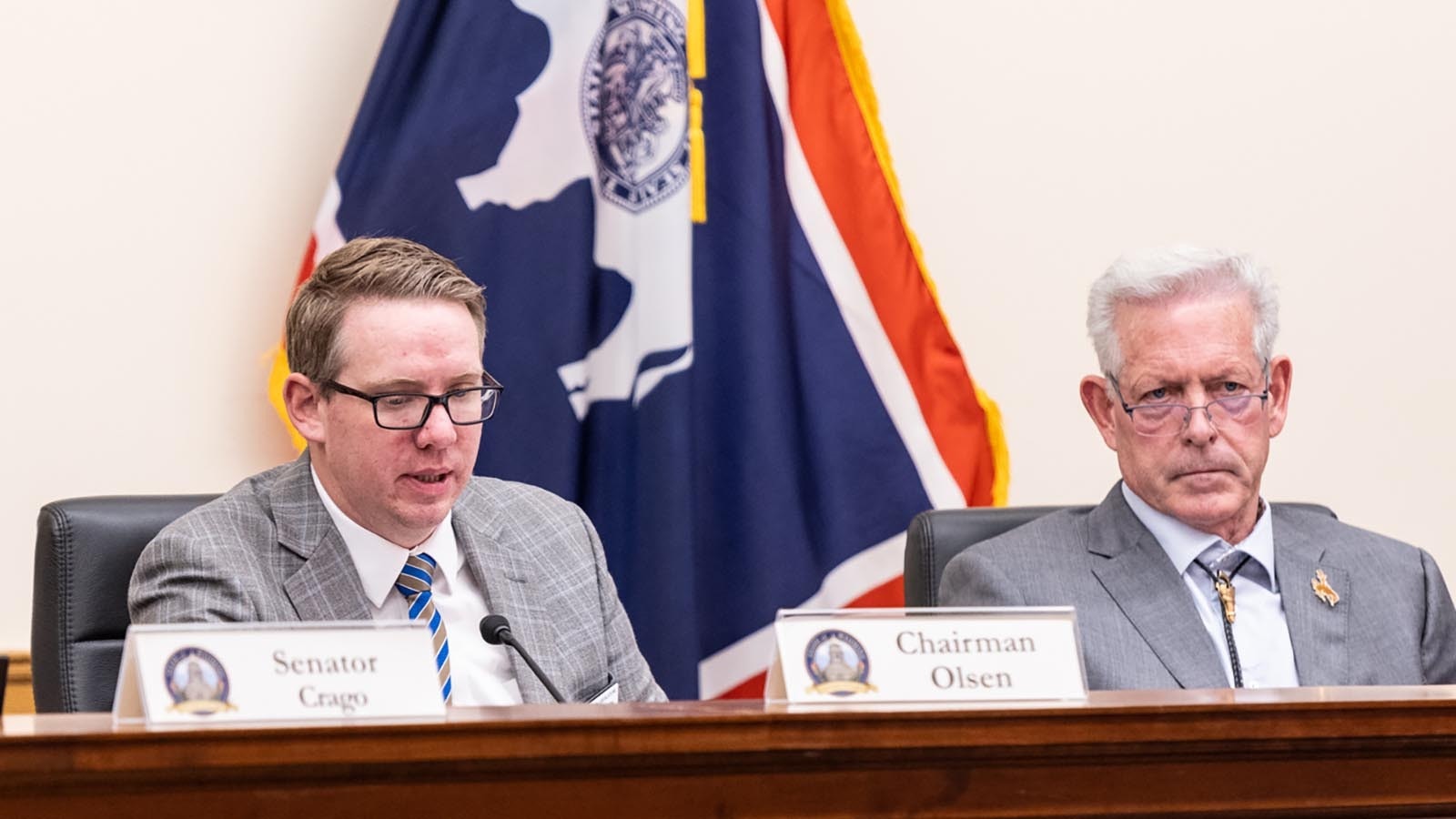 State Sens. Jared Olsen, left, and John Kolb during a meeting of the Senate Judiciary Committee on Thursday, Jan. 16, 2025.