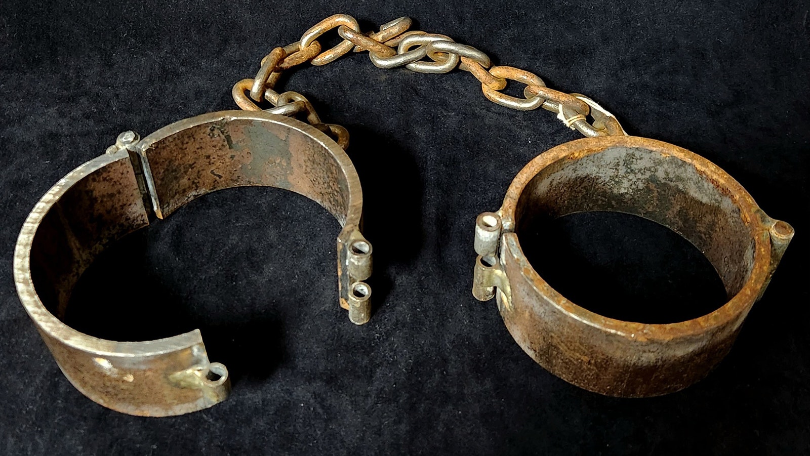 The shackles of Dave Carter, aka "Slap Jack Dave," who died while escaping from the Carbon County Jail in the 1870s.