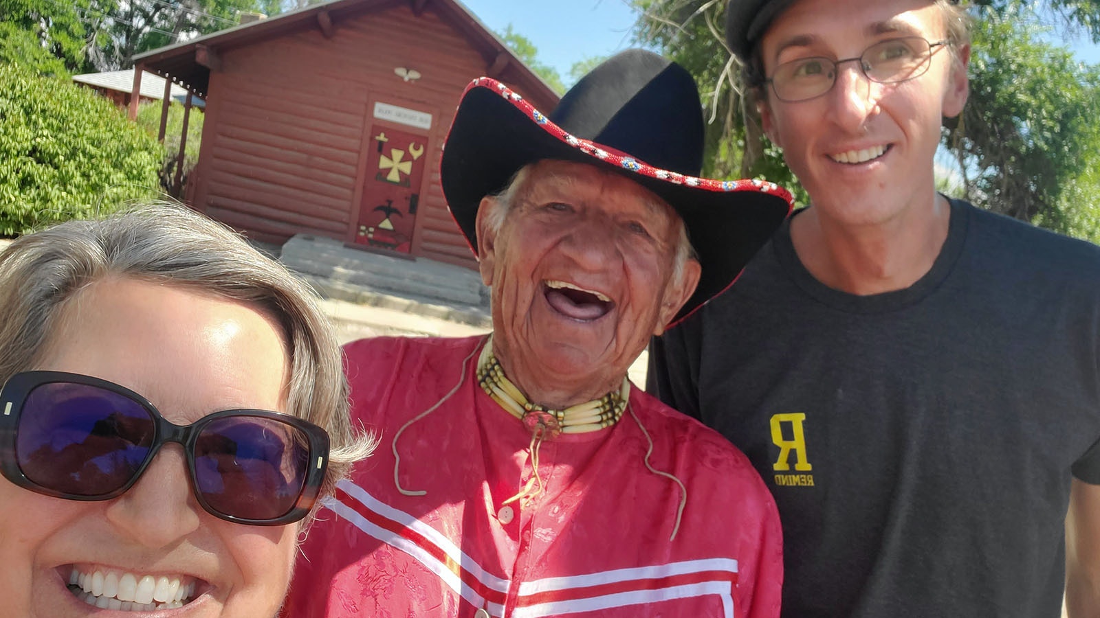 Shannon Smith, from left, Willie LeClair and Matt Wright, videographer from Wyoming PBS, joking around between shooting of the sign language videos.