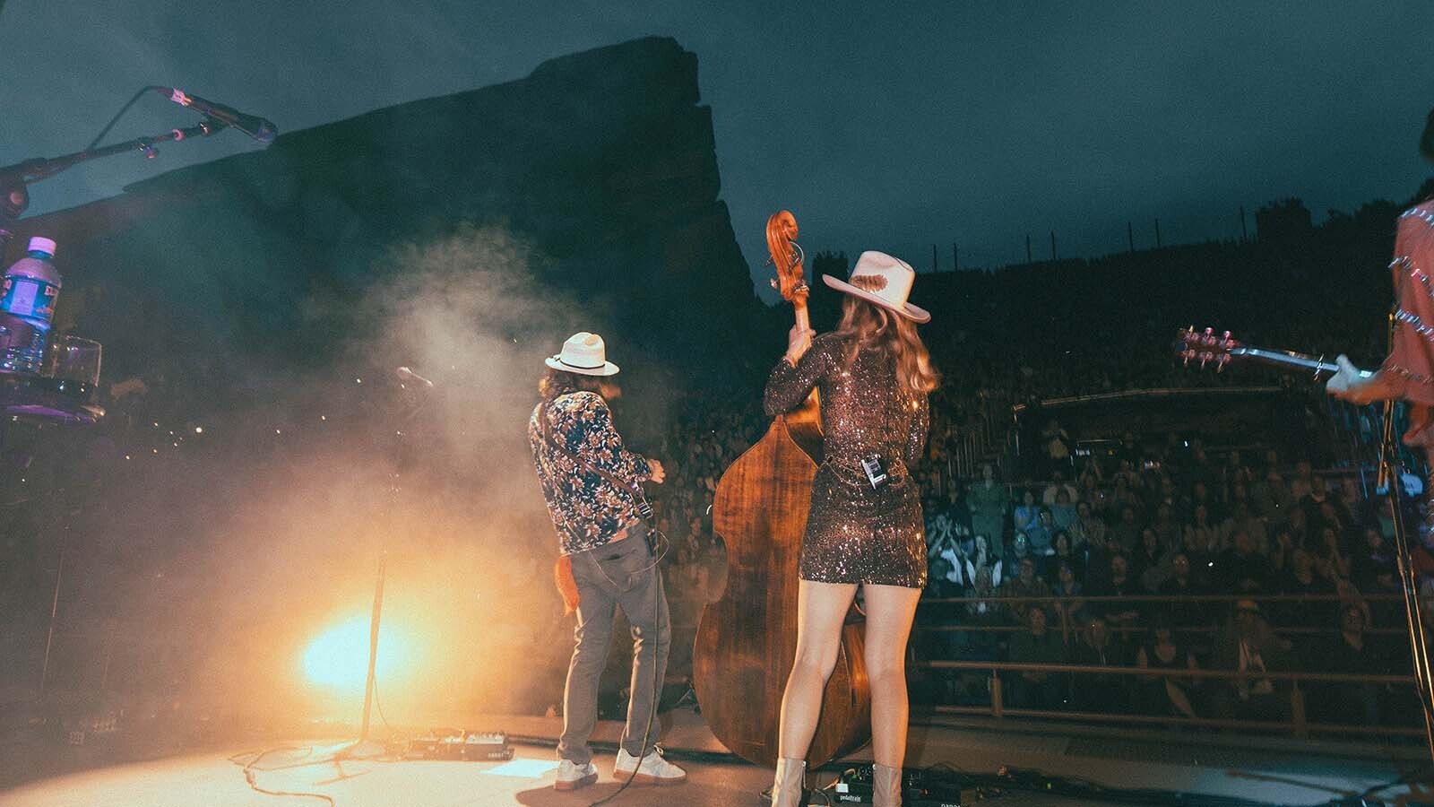 Shelby Means, plaing bass, performs at the legendary Red Rocks Amphitheater in Colorado.