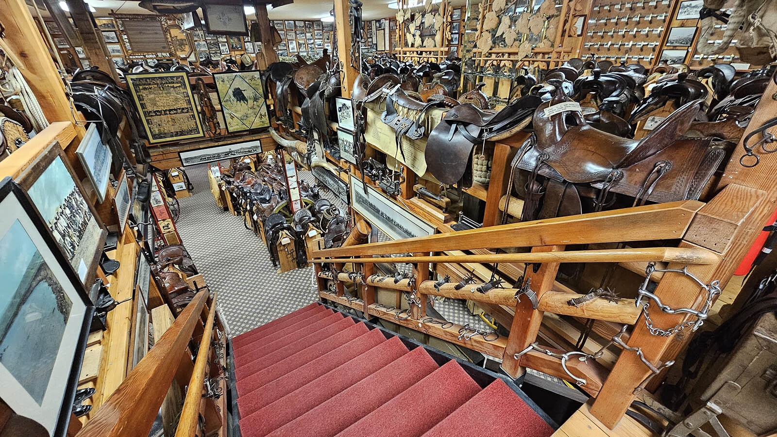 Dozens upon dozens of saddles are on display at King's Saddlery, along with many other items, placed in just about every nook and cranny.