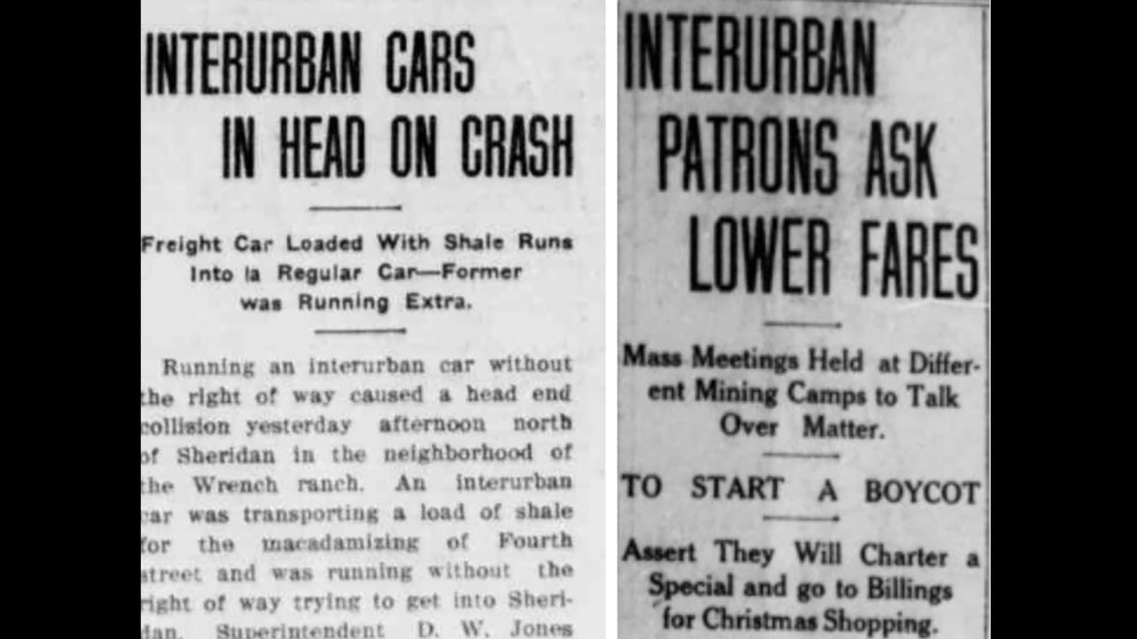 The trolley company’s superintendent was at the controls for a head-on crash in 1912, as shown in this newspaper headline from the time, left. At right, coal mining communities demanded lower fares or else in November 2012.