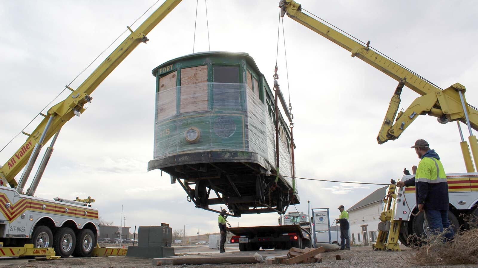 "Ol' 115," a streetcar that ran through Sheridan in the 1920s, made its final trip through town to the Sheridan Community Land Trust's headquarters. The historic streetcar will be restored and used an outdoor educational display.