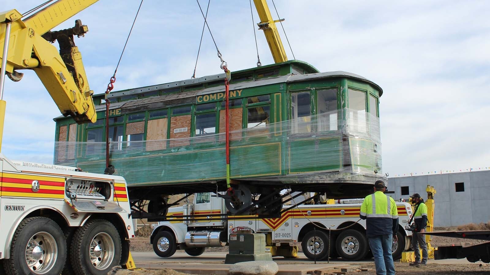 "Ol' 115," a streetcar that ran through Sheridan in the 1920s, made its final trip through town to the Sheridan Community Land Trust's headquarters. The historic streetcar will be restored and used an outdoor educational display.