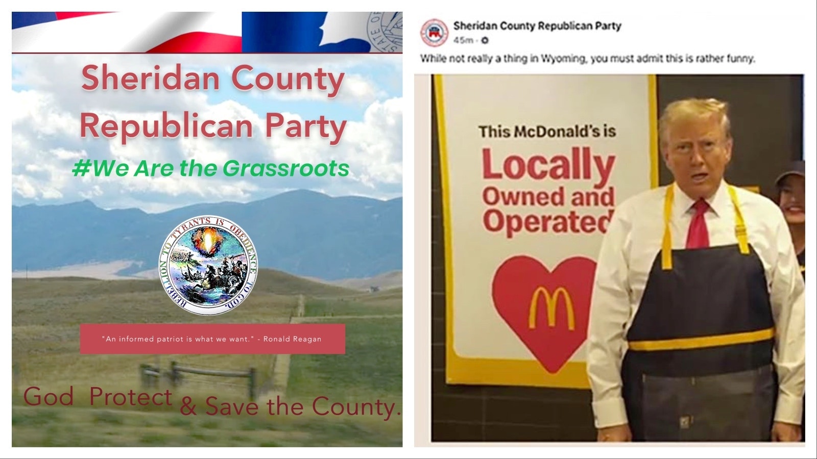 The Sheridan County Republican Party shared a post on its Facebook page featuring former President Donald Trump, a racial slur and a number of racial stereotypes. It was deleted after about 35 minutes.