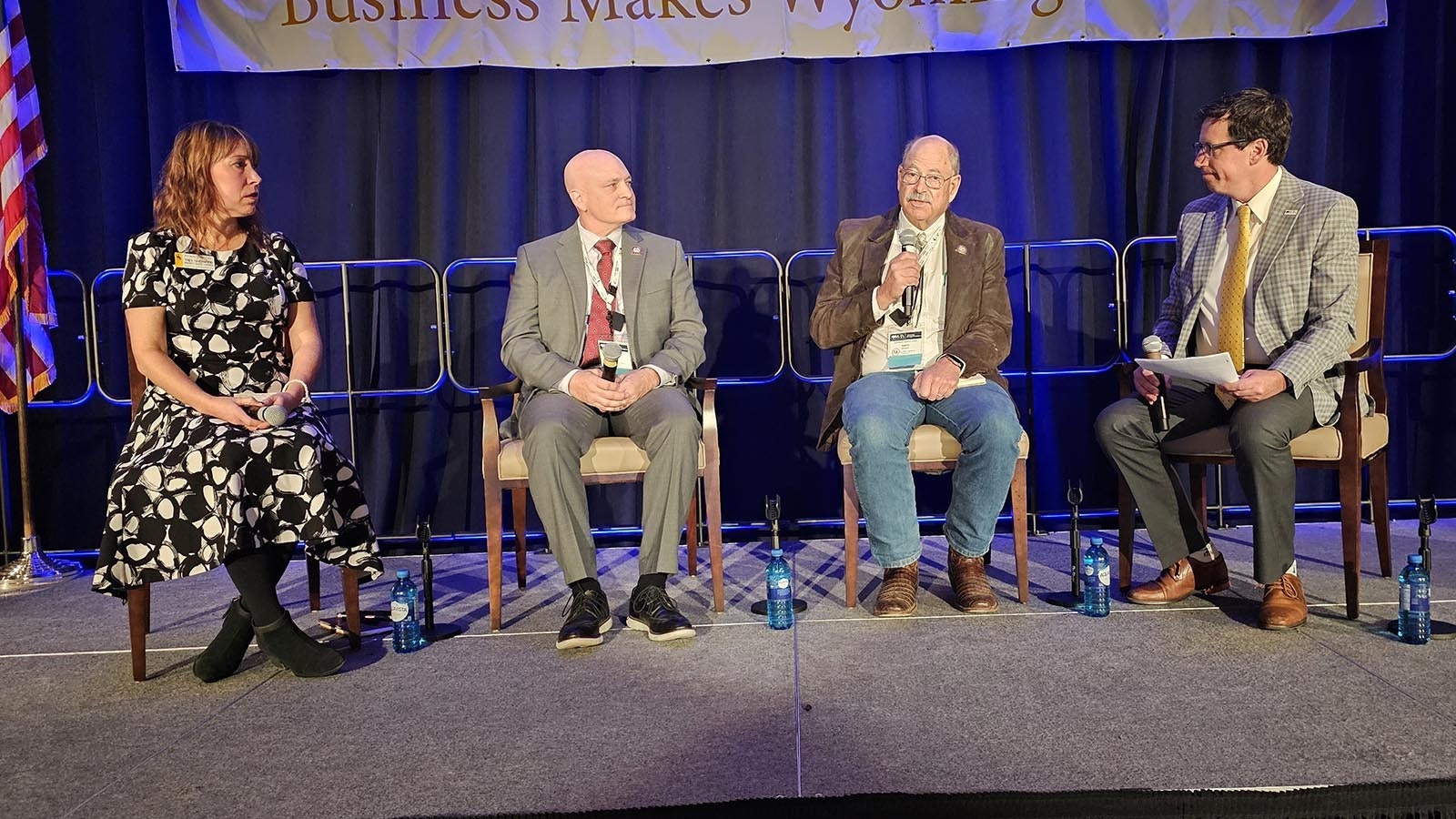 From left, state Reps. Trey Sherwood, John Bear and Senate President Ogden Driskill debate tax relief and their visions for Wyoming’s future Thursday in Laramie at the Wyoming Business Alliance’s Governor Business Forum.