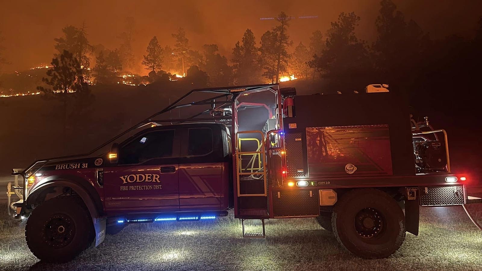 Yoder Brush truck 31 saved a home on the overnight shift Wednesday on the Short Draw Fire near Recluse, Wyoming.