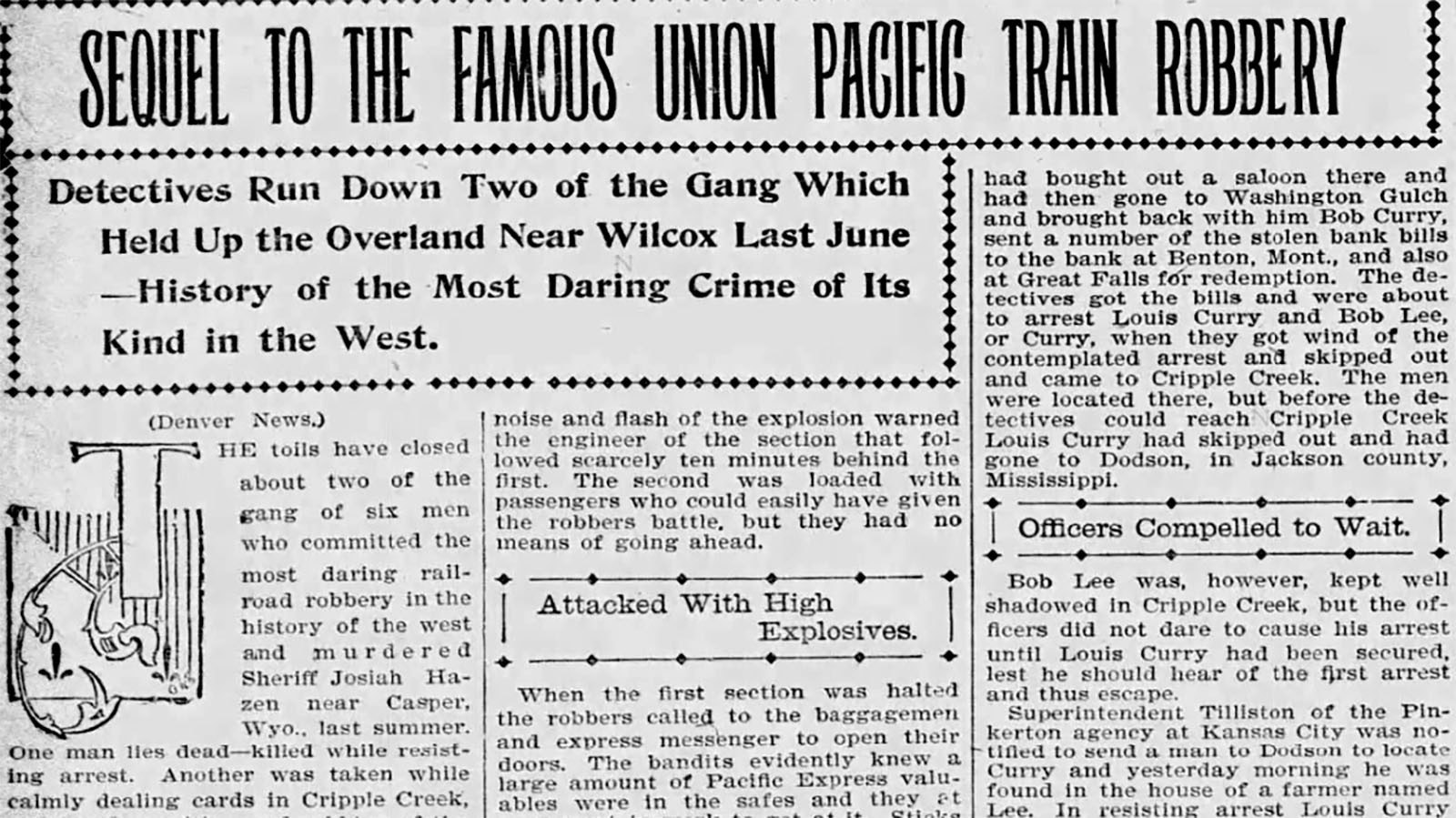 The Omaha World Herald on March 4, 1900, reports on the death of Louis Curry and gives an update on the train robbery case.