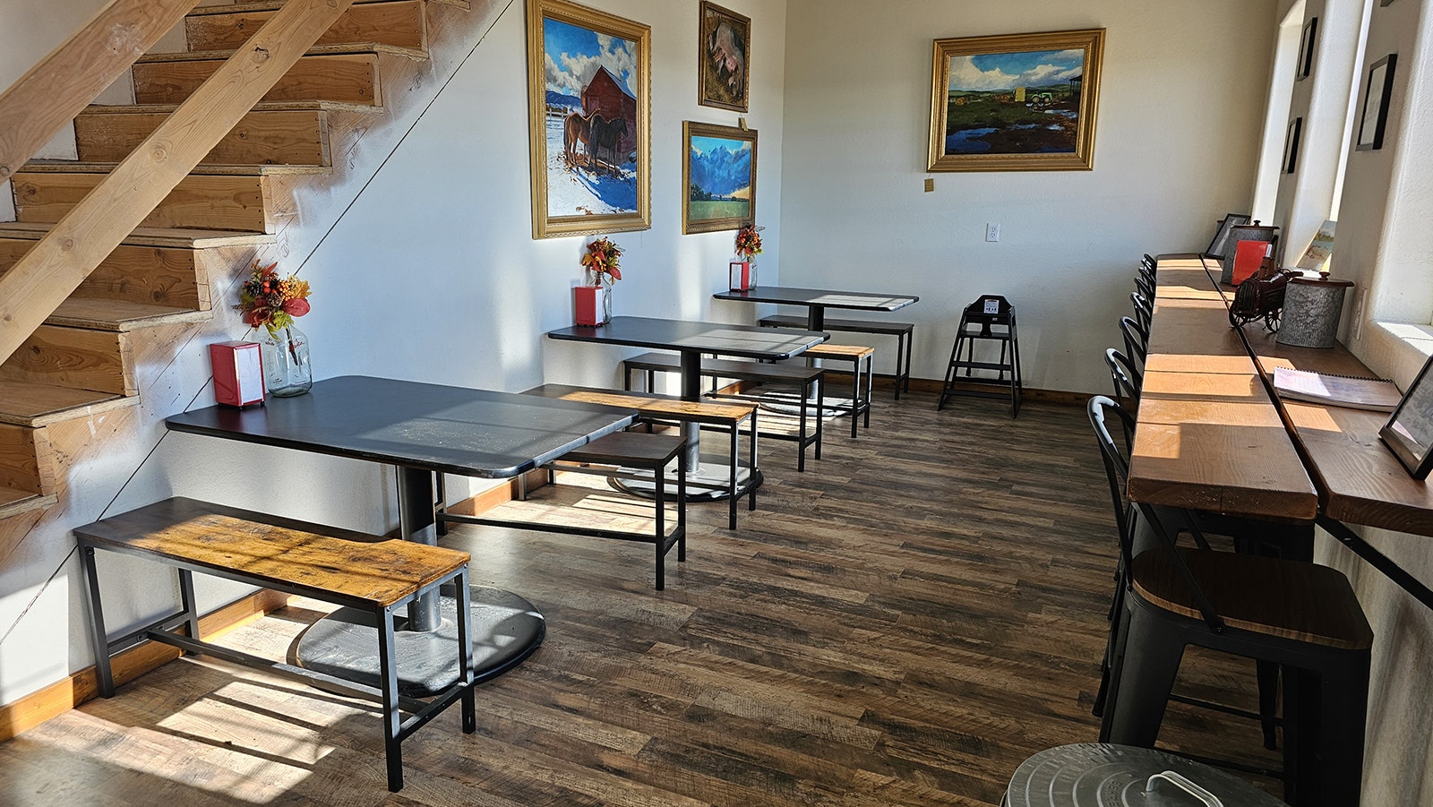 A little dining area is available in the retail store at Shumway Farms. Upstairs, Shumway Farms is building a small conference center for events.