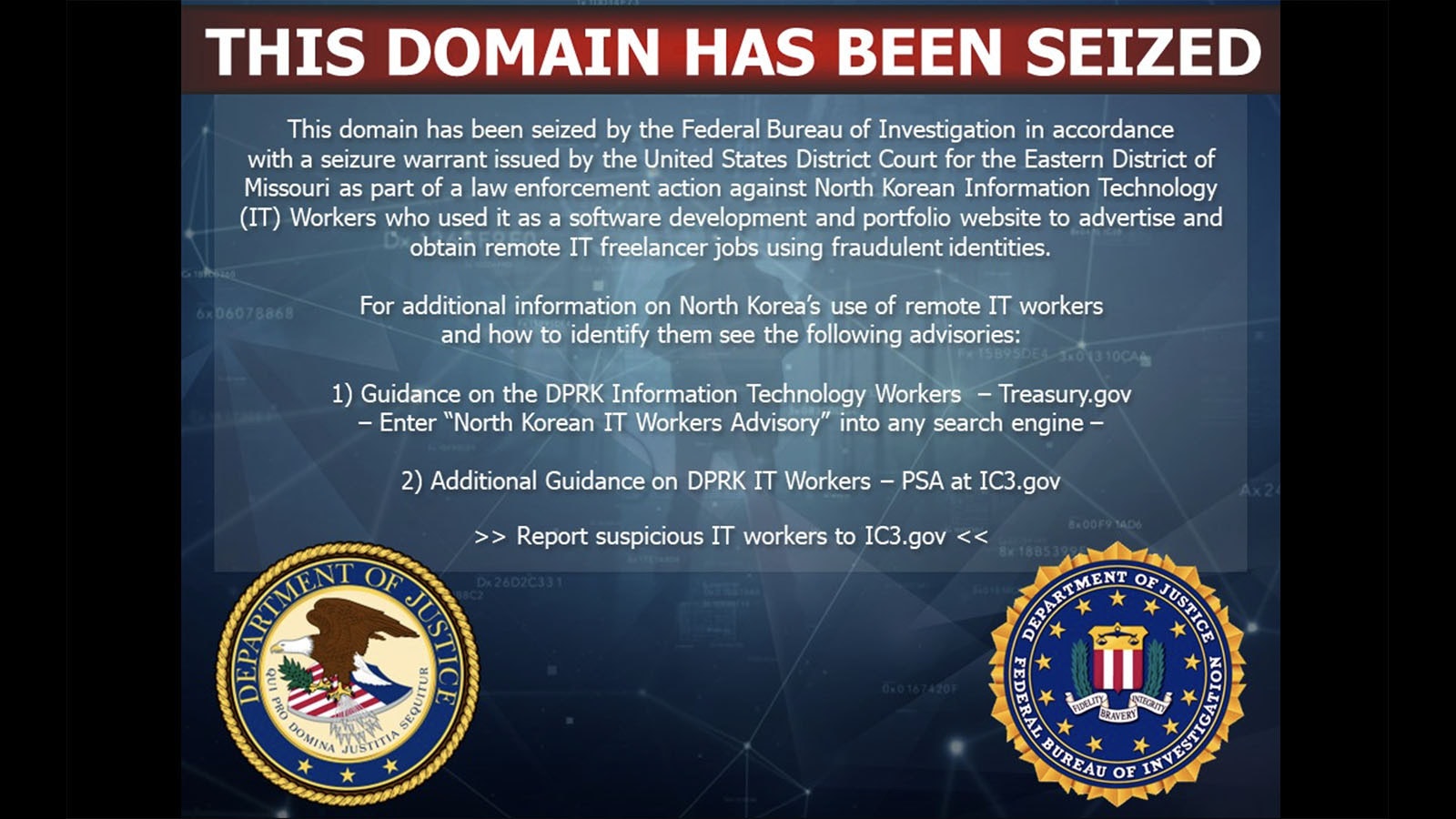 Instead of their respective websites, this is what people going to three businesses that have been shut down by the Wyoming Secretary of State's office and the FBI with alleged ties to North Korea.