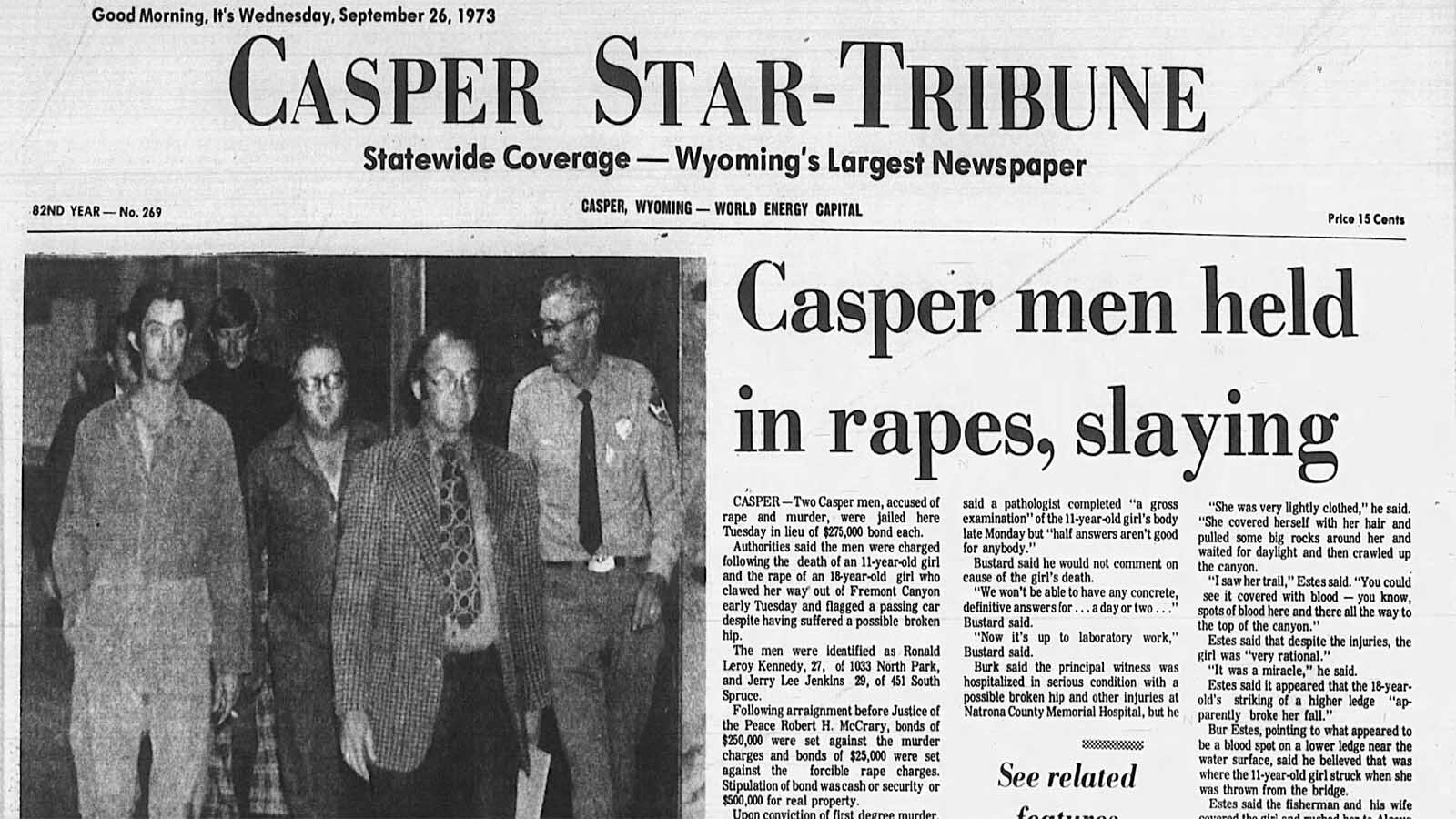 The Casper Star Tribune covered the arrest of the pair later convicted for the death of Amy Burridge and the kidnapping and rape of Becky Thomson.
