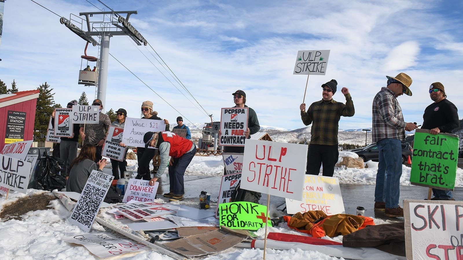 Ski Patrol members at Park City Mountain picket in Park City, Utah, on Friday, Jan. 3, 2025.