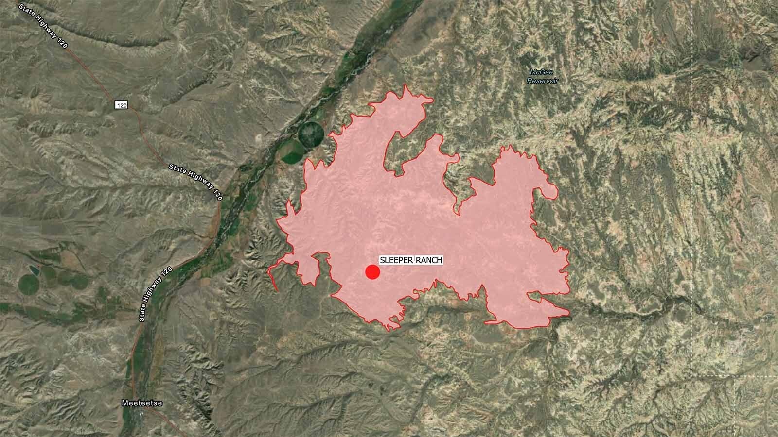 The Sleeper Ranch fire burning northeast of Meeteetse.